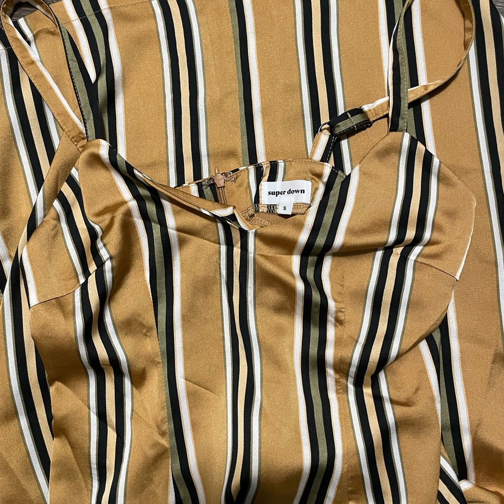 Superdown Striped Yellow, Green, and Black Midi Dress